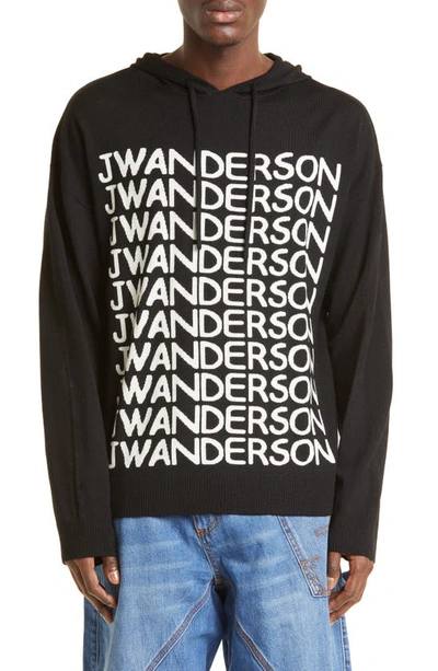 Jw Anderson 嵌花logo长袖连帽衫 In Black