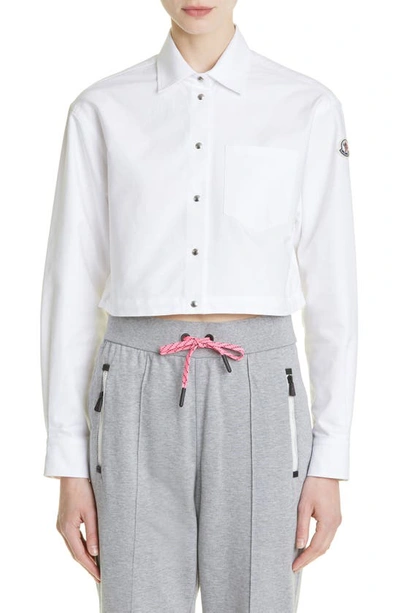 Moncler Cropped Button-front Shirt With Drawcord Hem In White