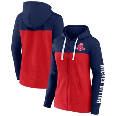 Fanatics Women's  Navy, Red Boston Red Sox Take The Field Colourblocked Hoodie Full-zip Jacket In Navy,red
