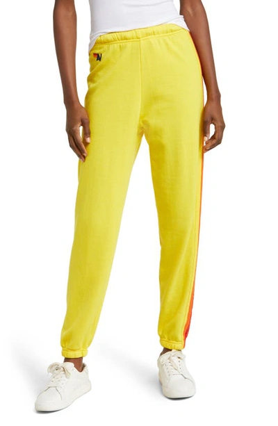 Aviator Nation Stripe Sweatpants In Lemon Yellow Purple