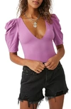 Free People Va Va Voop Puff Sleeve Bodysuit In Wildberry