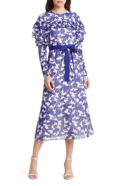 Ted Baker Marquis Floral Jacquard Juliet Sleeve Midi Dress In Blue