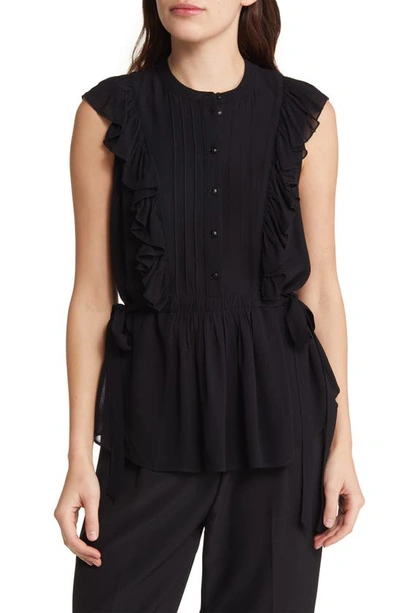 Ted Baker Evalie Ruffle Sleeveless Georgette Peplum Top In Black