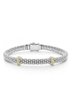 Lagos Sterling Silver Caviar Diamond X Bracelet In Gold