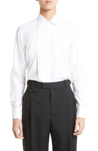 Thom Sweeney Super 130s Cotton-blend Twill Tuxedo Shirt In White