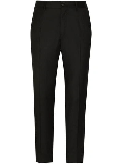 Dolce & Gabbana Chambray Pressed Crease Tapered Trousers In Black