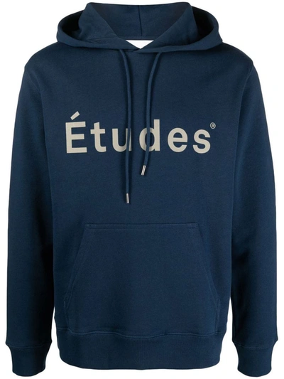 Etudes Studio Logo印花棉连帽衫 In Blue