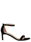 Stuart Weitzman Womens Squarenudist Black Suede Heel Sandal With Ankle Strap In Black