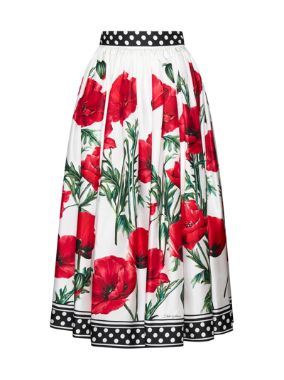 Dolce & Gabbana Silk Printed Midi Skirt In Red