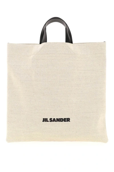 Jil Sander Logoed Tote Bag In Beige Cotton