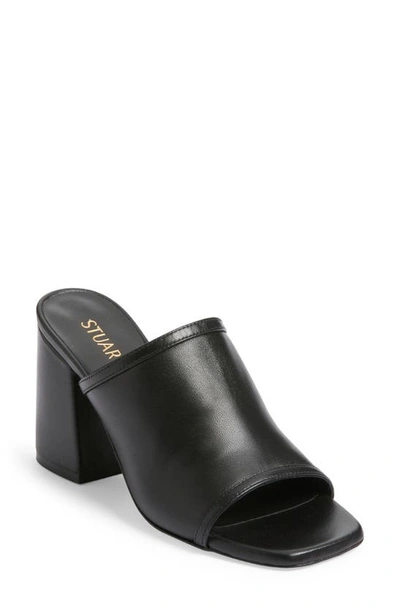 Stuart Weitzman Cayman 85 Block Slide Sandal In Black Smooth Calf