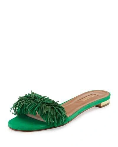 Aquazzura 10mm Wild Thing Fringed Suede Sandals In Green