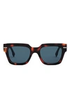 Fendi Graphy 51mm Rectangular Sunglasses In Blonde Havana / Blue
