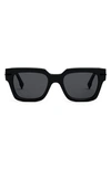 Fendi 'graphy 51mm Geometric Sunglasses In Shiny Black / Smoke