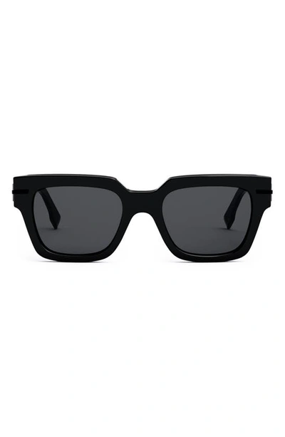 Fendi 'graphy 51mm Geometric Sunglasses In Shiny Black / Smoke