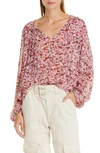 Isabel Marant Étoile Daytonea Floral Long Sleeve Blouse In Raspberry/ Ecru