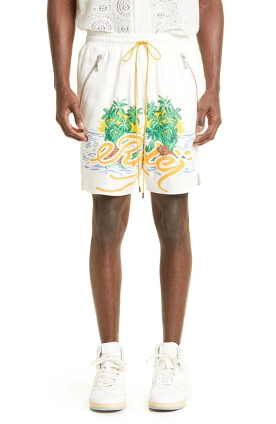 Rhude Palms Logo Track Shorts In White