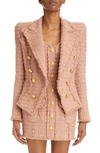 Balmain Tweed Double Breasted Closure Jacket In Peach