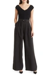 Ted Baker Tabbia Mixed Media Wide Leg Jumpsuit In Black