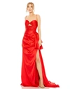 Mac Duggal Strapless Cut Out Side Bow Gown In Red