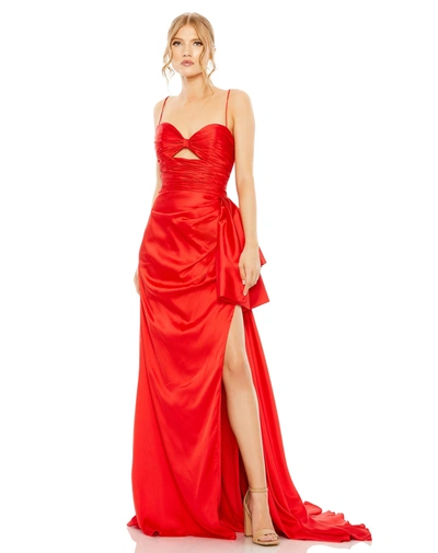 Mac Duggal Strapless Cut Out Side Bow Gown In Red