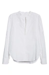 Rag & Bone Jade Embroidered Band Collar Cotton Blouse In White