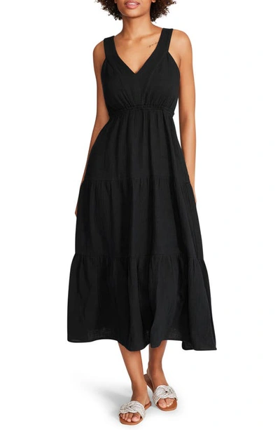 Steve Madden Amira Tiered Cotton Midi Dress In Black