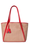 AKRIS MEDIUM ALEX RAFFIA & LEATHER SHOPPER