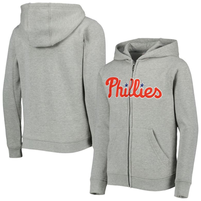 Outerstuff Kids' Youth Heather Gray Philadelphia Phillies Wordmark Full-zip Fleece Hoodie