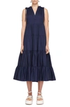 Simkhai Atlanta Tiered Cotton Dress In Midnight