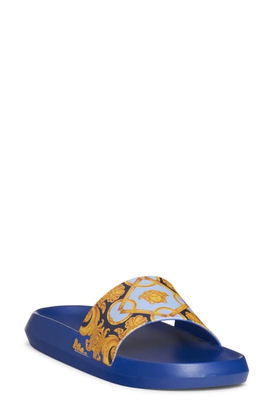 Versace Baroque Pool Slide Sandal In Blue