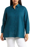 EILEEN FISHER CLASSIC COLLAR EASY LINEN BUTTON-UP SHIRT