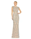 Mac Duggal Damask Sequin Open Back Gown In Nude Multi
