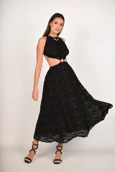 Akalia Brigitte Jacquard Cut Out Midi Dress In Black
