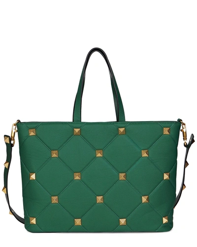 Tiffany & Fred Large Quilted & Studded Leather Tote In Green