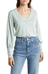 Renee C V-neck Long Sleeve Solid Top In Sage