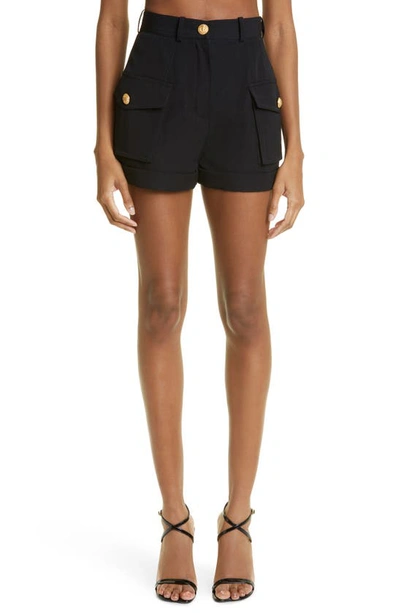 Balmain Wool Grain De Poudre Cargo Shorts In Black