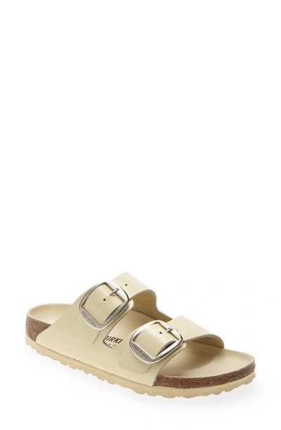 Birkenstock Arizona Big Buckle Slide Sandal In High Shine Butter/silver