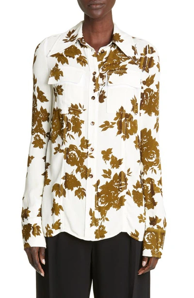 Proenza Schouler Floral-print Button Down Top In Ecru Multi