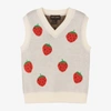 Mini Rodini Girls Offwhite Kids Strawberries V-neck Cotton-knit Vest 18 Months-11 Years In Ivory