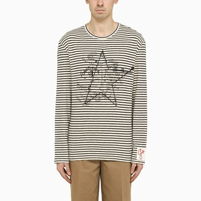 GOLDEN GOOSE IVORY AND BLUE STRIPED T-SHIRT,GMP00856P000645/M_GOLDE-81266_323-XL