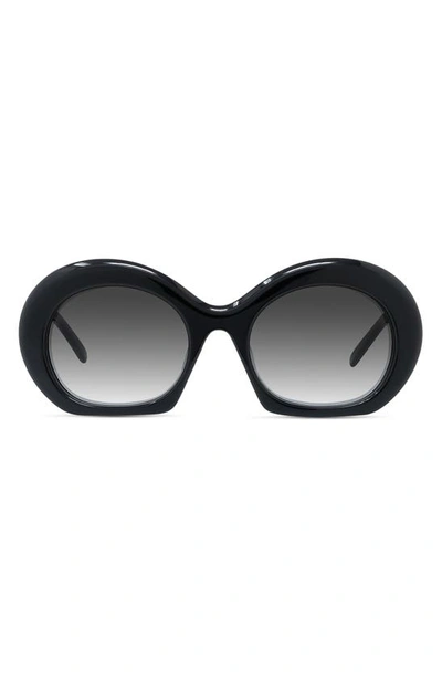 Loewe Curvy 55mm Gradient Round Sunglasses In Shiny Black / Gradient Smoke