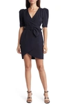 Black Halo Maricopa Belted Wrap-effect Stretch-crepe Mini Dress In Black