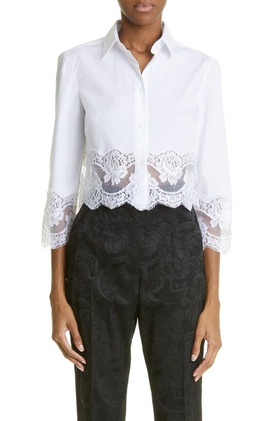 Dolce & Gabbana Button Up Floral Lace Crop Button-up Shirt In Opticwhite