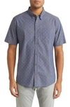 Travismathew Better Not Diamond Print Short Sleeve Button-up Shirt In Heather Blue Nights