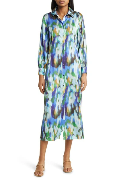 Misook Watercolor Shirtdress In Satin Sky/multi