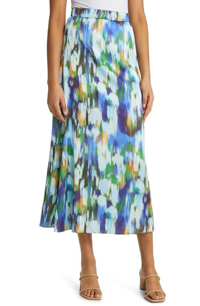 Misook Women's Watercolor-printed Maxi Skirt In Satin Sky/multi
