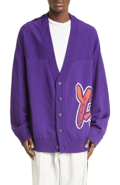 Y-3 Intarsia Logo Oversize Cardigan In Purple | ModeSens