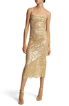 Michael Kors Laminated Lace Midi Slip Dress In 710 Gold