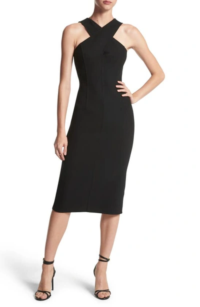 MICHAEL KORS CRISSCROSS NECK WOOL BLEND CREPE SHEATH DRESS